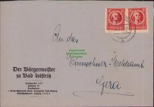 B17285 Brief SBZ Thüringen Der Bürgermeister Bad Köstritz an Einwohnermeldeamt