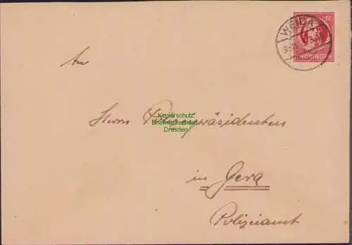 B17283 Brief SBZ Thüringen Weida an Polizeipräsident Gera 1945