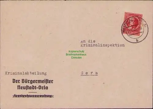 B17281 Brief SBZ Thüringen Neustadt Orla  an Kriminalinspektion Gera 1946