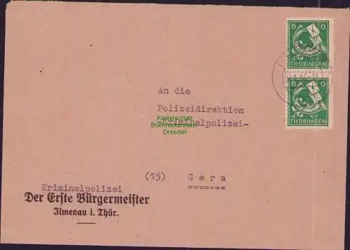 B17269 Brief SBZ Thüringen Ilmenau an Polizeidirektion Kriminalpolizei Gera 1946
