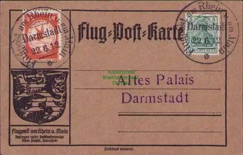 B17258 Flug Post Karte Flugpost am Rhein u. am Main 22.6.12 Darmstadt 1912