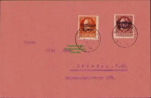 B17100 Bayern Brief 134 135 II A Nürnberg 1919 nach Dresden N 23 Ergänzungswerte