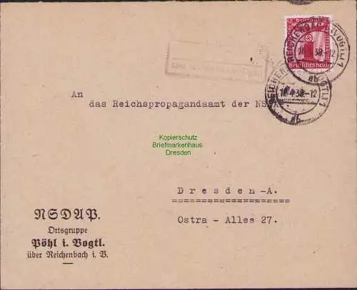 B17097 DR Deutsches Reich Brief Landposstempel Pöhl über reichenbach i. V. 1938