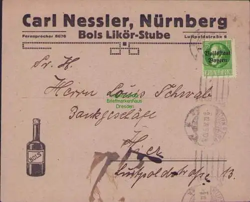 B17086 Bayern Brief Nürnberg 1919 Bold Likör Stube