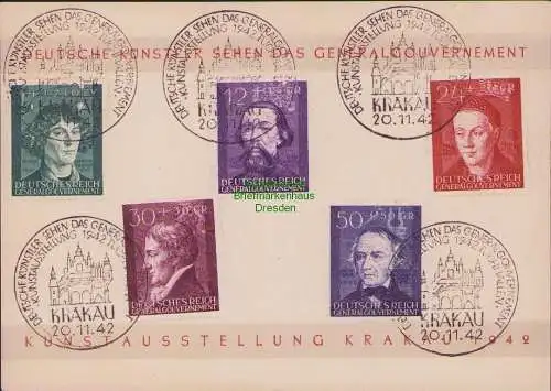 B17082 Generalgouvernement 96 - 100 Gedenkkarte Krakau 1942 Kunstausstellung