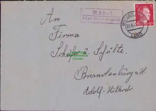 B17073 DR Deutsches Reich Brief Landposstempel Rädel über Werder Havel 1942