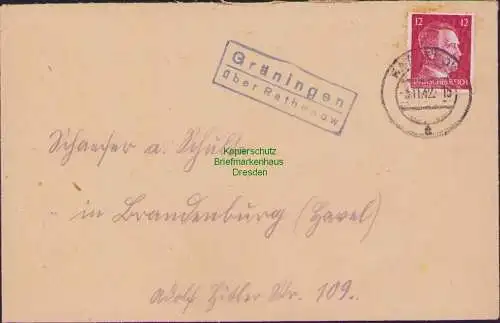 B17072 DR Deutsches Reich Brief Landposstempel Gräningen über Rathenow  1942