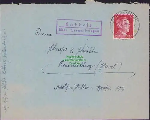 B17069 DR Deutsches Reich Brief Landposstempel Lobbese über Treuenbrietzen 1942