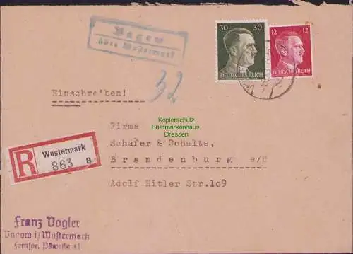 B17067 DR Deutsches Reich Brief Landposstempel Bagow über Wustermark Einsch