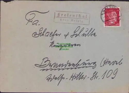 B17065 DR Deutsches Reich Brief Landposstempel Freienthal über Belzig 1943