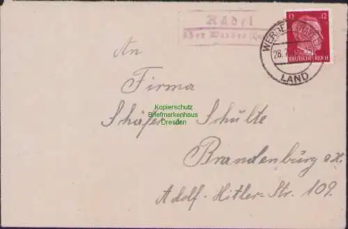 B17064 DR Deutsches Reich Brief Landposstempel Rädel über Werder Havel Land 1943