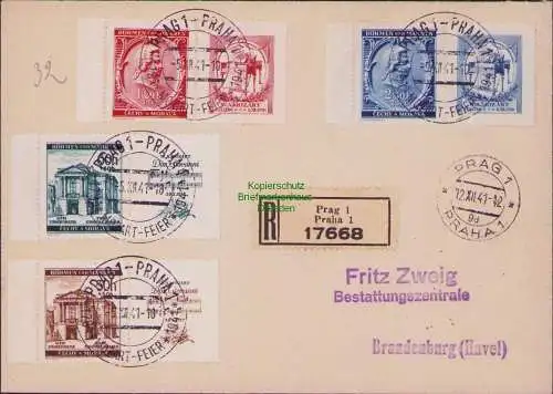 B17048 Böhmen & Mähren Brief 1941 79 - 82 ZF Satz SST Einschreiben