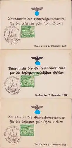 B17038 Generalgouvernement 3x Gedenkkarte Krakau 1939 Amtsantritt