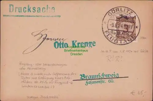 B17022 Postkarte Drucksache Görlitz 1924 Flugtage nach Braunschweig