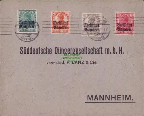 B17021 Brief Freistaat Bayern 1919 Ludwigshafen Rhein nach Mannheim
