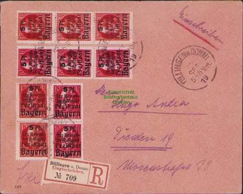 B17021 Brief Dillingen Donau Nachnahme 5x Bayern 171 172 1919 nach Dresden