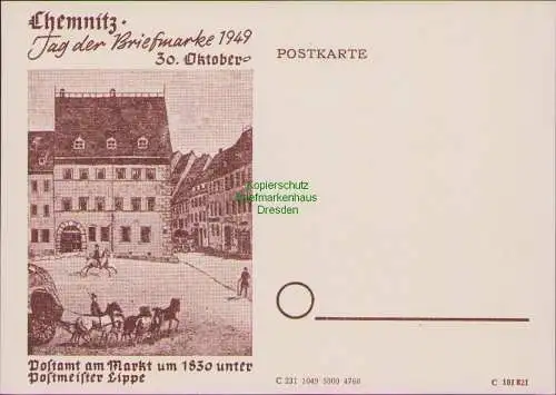 B17019 DDR Chenmitz 1949 Blanko Postkarte Tag der Briefmarke 1949 30. Oktober
