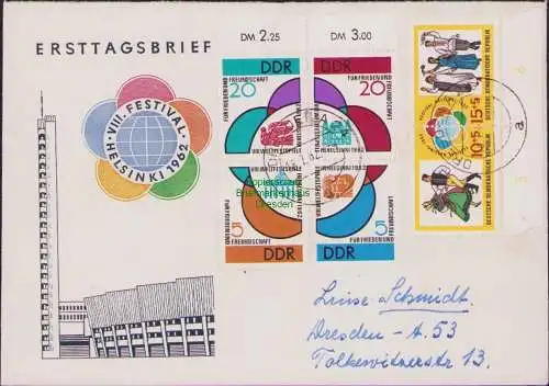 B17007 Brief DDR 901-04 905-06 beide Zdr. Weltfestspiele Helsinki 1962 18.7.62