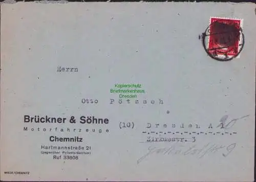 B17003 Brief Sächsische Schwärzung SBZ Chemnitz 2.6.45 nach Dresden
