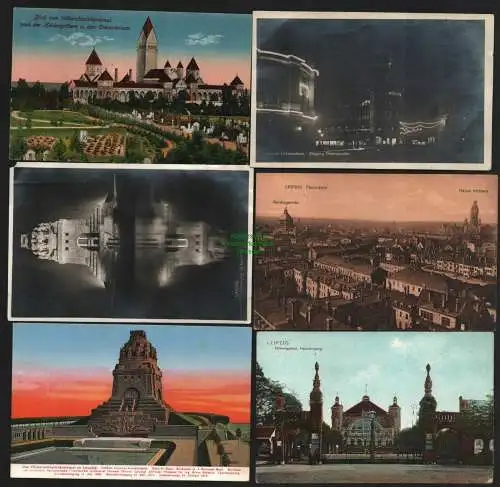 139784 6 Ansichtskarte Leipzig 1928 Petersstraße im Lichterschein Krematorium 1918 Völkersc