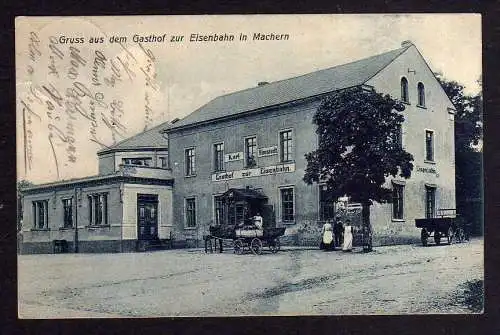 101333 Ansichtskarte Machern Gasthof zur Eisenbahn Karl Himstedt 1911