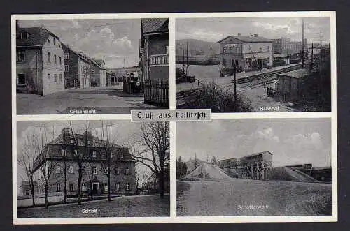 101336 Ansichtskarte Feilitzsch bei Hof Bahnhof Schloß Schotterwerk Ortsansicht 1938
