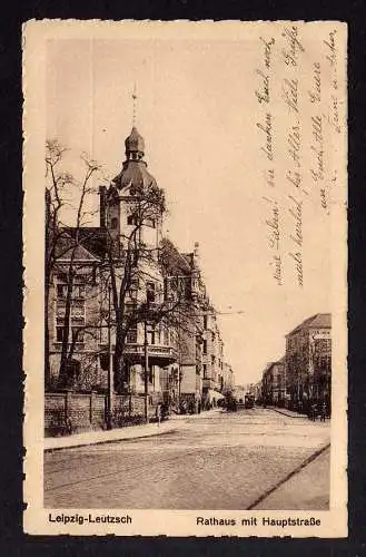 101239 Ansichtskarte Leipzig Leutzsch Rathaus mit Hauptstraße 1929