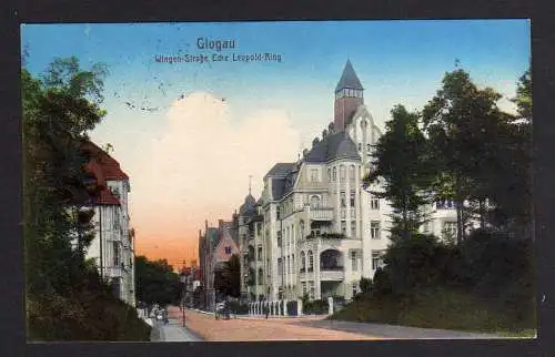 101210 Ansichtskarte Glogau Wingen Straße Ecke Leopold Ring 1915 Feldpost Glogow