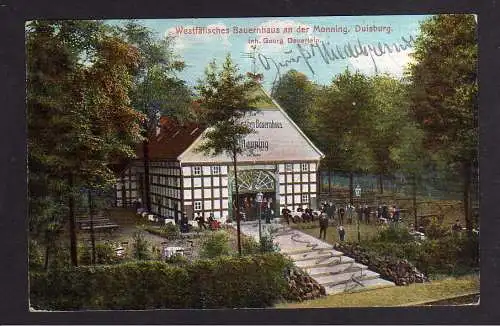 100793 Ansichtskarte Duisburg Westfählisches Bauernhaus an der Monning 1906 Gasthaus Inh. G