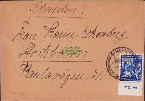 B16979 DDR Brief Einzelfrankatur 321 1952 Meissen nach Stockholm Schweden