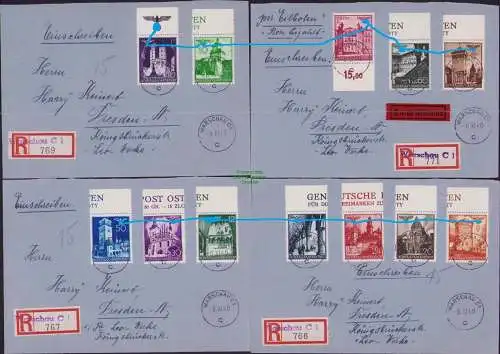 B17223 Generalgouvernement 40 - 51 auf 4x R-Brief Warschau nach Dresden