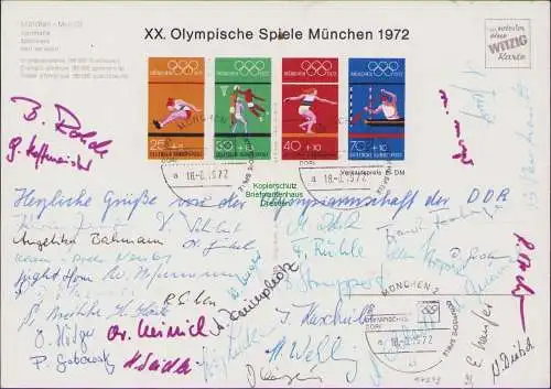 B17243 Ansichtskarte Olympische Spiele München 1972 Autogrammkarte DDR Olympiamannschaft