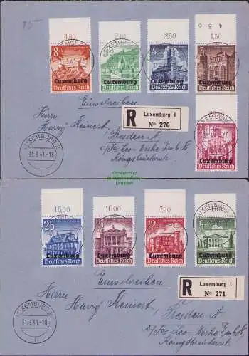 B17229 Besetzungsausgaben II Weltkrieg Luxemburg 33 - 41 2x R-Brief 1941 Dresden