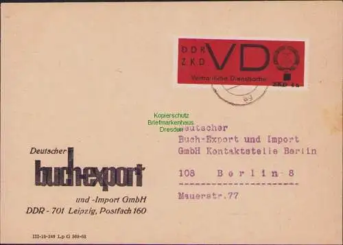 B17239 DDR Dienst ZKD  4 a gezähnt auf Buchexport Brief 1968