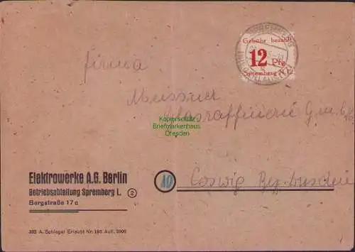 B17001 Brief Lokalausgabe Spremberg 6 Bedarf nach Coswig Bez. Dresden 21.12.45