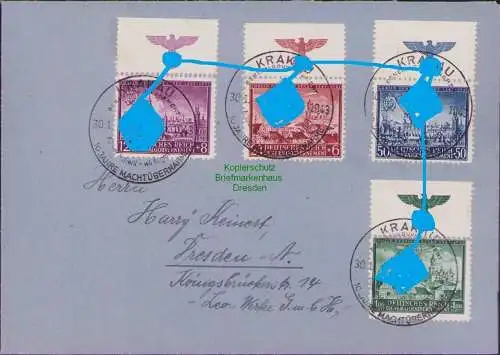 B17221 Generalgouvernement 92 - 95 Brief 4 Werte je Oberrand mit Symbol 1943
