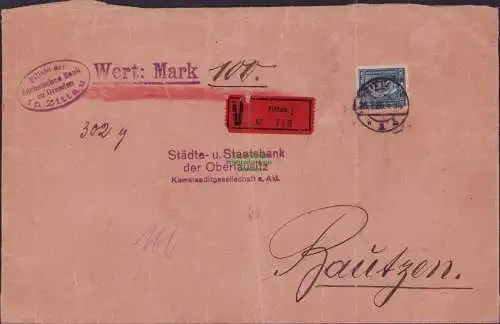 B16972 Deutsches Reich 363 EF Einzelfrankatur gr. Brief Sächsische Bank Zittau