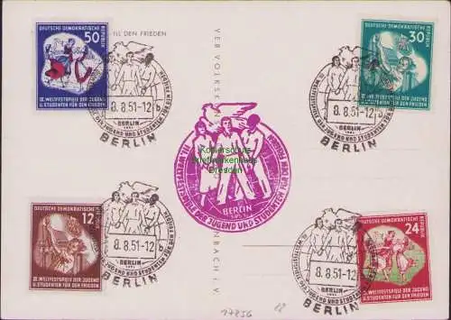 B17256 DDR 1951 Postkarte 289 - 292 Weltfestspiele der Jugend und Studenten für