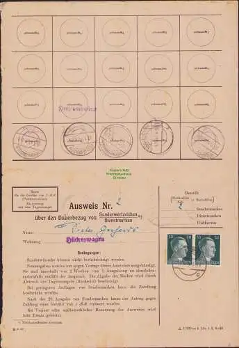 B16745 DR Deutsches Reich 1944 2 Sammlerausweise zusammenhängend Dauerbezug