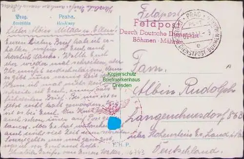 B16743 Prag 1941 Feldpost Dt. Dienstpost Böhmen Mähren nach Langenchursdorf