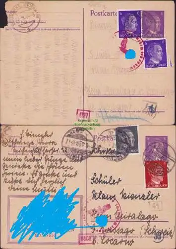 B16742 2x Deutsches Reich 1944 Auslandsganzsache Zensur Heim Miralago Schweiz