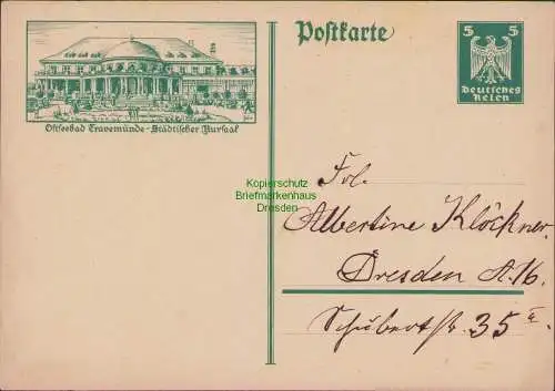 B16764 DR Deutsches Reich Ganzsache Reichsadler um 1928 Ostseebad Travemünde