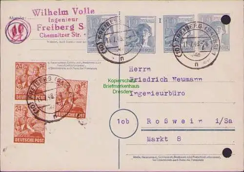 B16776 SBZ Währungsreform 11.7.48 Ganzsache Freiberg Zehnfach Wertstempel