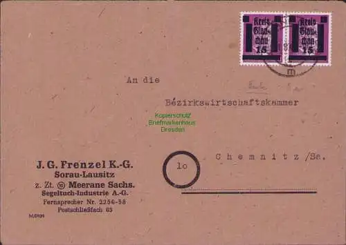 B16736 Brief Lokalausgabe Glauchau Meerane 1.8.45 nach Chemnitz Bedarfspost