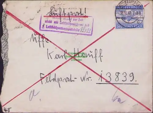 B16748 DR Deutsches Reich 1942 Luftpost Einheit nicht am Luftfeldpostdienst teil