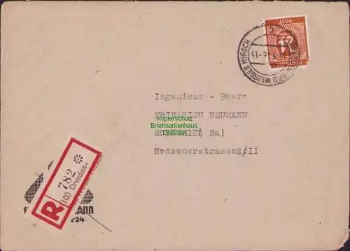 B16777 R-Brief SBZ Ostsachsen 20x 56 = 60 Pfg. Einschreiben Gebühr rückseitig