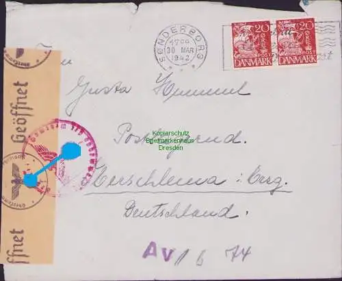 B16818 Brief Dänemark Sonderborg ins Deutsches Reich 1942 Zensur OKW Oberko