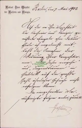 B16796 Deutsches Reich Schreiben 1902 Kabinet Ihrer Majestät der Kaiserin und Kö