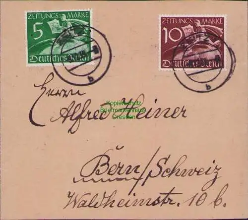 B16797 Deutsches Reich  Streifband Z 738 739 Zeitz Bern Schweiz gepr. Peschl BPP