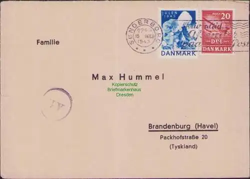 B16820 Brief Dänemark Sonderborg ins Deutsches Reich 1943 Zensur Stempel Af im K